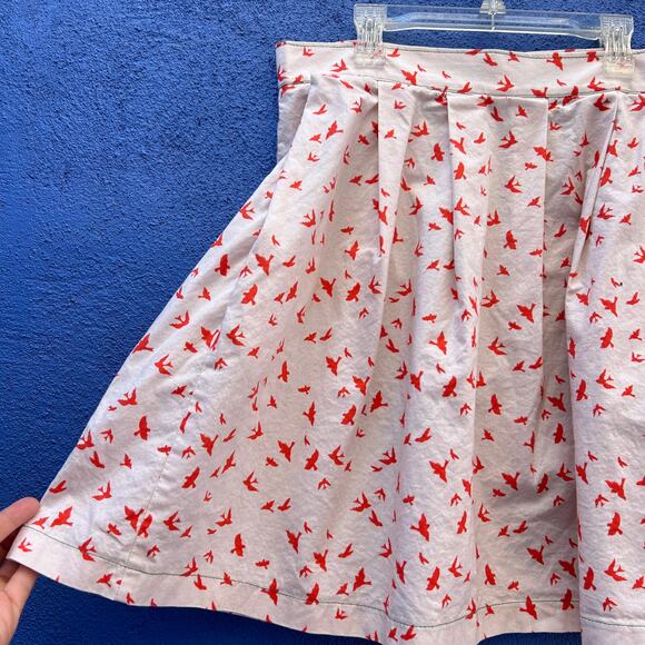 beebop and wally orange bird print pleated midi skirt - Picture 2 of 6